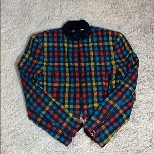 VINTAGE 80s 90s TAHARI Cropped Multicolored Checkered Blazer